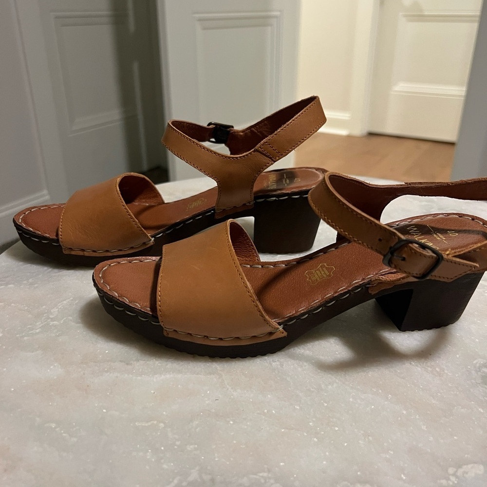 Walking Comfort brown leather sandals with wooden bottoms Size 40 - Picture 4 of 8